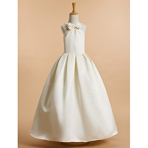 

A-Line Ankle Length Wedding / First Communion Flower Girl Dresses - Satin Sleeveless V Neck with Bow(s)