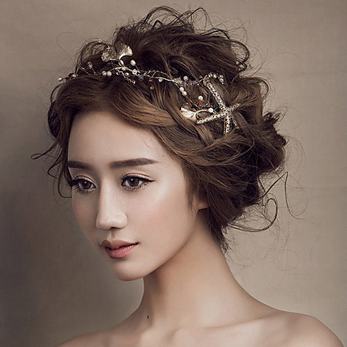

Women's Headbands For Wedding Party Pearl Crystal Alloy Golden