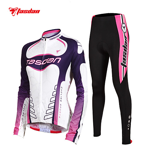 

TASDAN Women's Long Sleeve Cycling Jersey with Tights Black Solid Color Plus Size Bike Pants / Trousers Jersey Tights Breathable 3D Pad Quick Dry Reflective Strips Back Pocket Winter Sports Solid