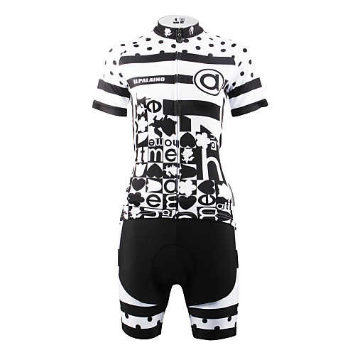 

ILPALADINO Women's Short Sleeve Cycling Jersey with Shorts Black / White Polka Dot Plus Size Bike Shorts Jersey Clothing Suit Breathable Quick Dry Back Pocket Sports Polka Dot Mountain Bike MTB Road