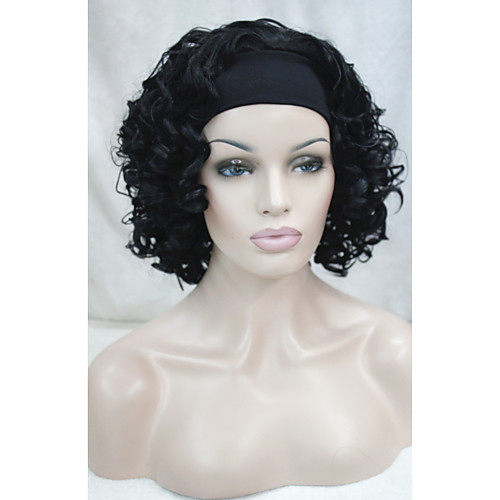 

Synthetic Wig Curly Curly With Headband 3/4 Full Capless Wig Short Black Synthetic Hair Women's Black StrongBeauty