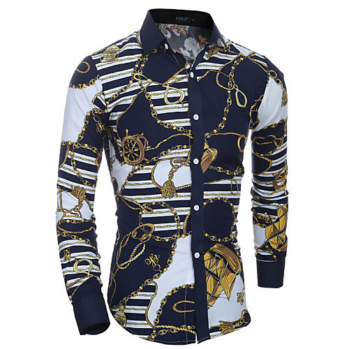 

Men's Shirt Striped Print Long Sleeve Daily Tops Boho Black