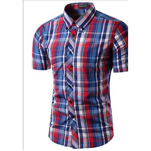 

Men's Shirt Plaid Print Short Sleeve Daily Tops Wine White Black