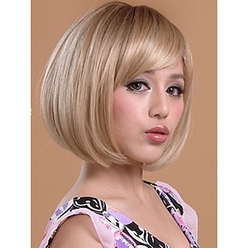 

Synthetic Wig Straight Straight Bob Short Bob With Bangs Wig Blonde Short Synthetic Hair Women's Blonde StrongBeauty