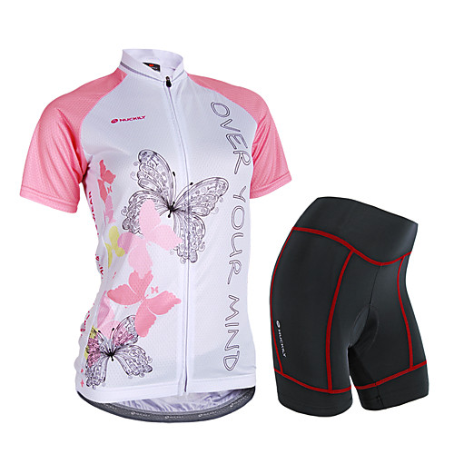 

Nuckily Women's Short Sleeve Cycling Jersey with Shorts Pink Butterfly Bike Shorts Jersey Clothing Suit Waterproof Breathable 3D Pad Reflective Strips Sweat-wicking Sports Polyester Spandex Butterfly