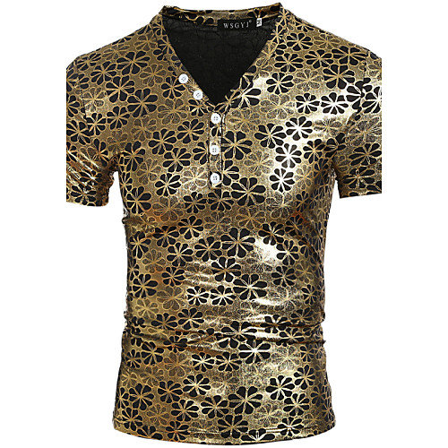 

Men's T shirt Solid Colored Short Sleeve Daily Tops Gold Silver