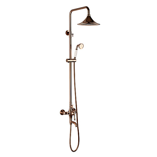 

Shower System Set - Rainfall Antique Rose Gold Wall Mounted Ceramic Valve Bath Shower Mixer Taps / Brass / Two Handles Three Holes