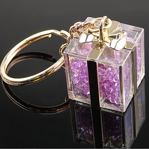 

Gift Box Shaped Key Chain with Artificial Crystals Key Ring Bag Decoration