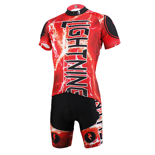 

ILPALADINO Men's Short Sleeve Cycling Jersey with Shorts Red Bike Shorts Jersey Clothing Suit Breathable Quick Dry Ultraviolet Resistant Back Pocket Sports Holiday Clothing Apparel / Stretchy