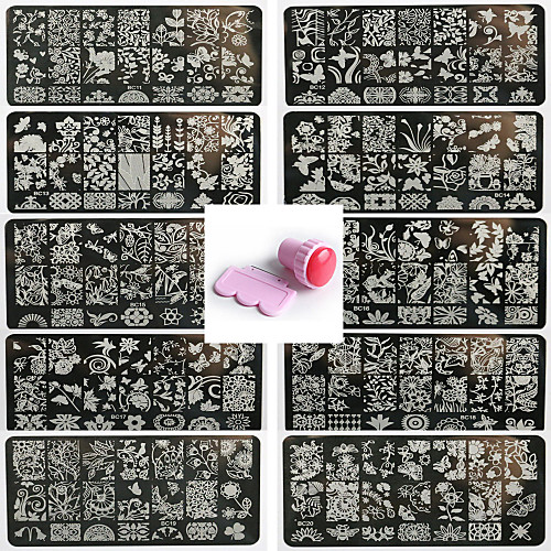 

10PCS Nail Art Seal Template Nail Lace Pattren Give 1 Set Seal Tool 12x6CM