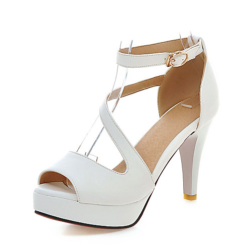 

Women's Platform Sandals Platform Stiletto Heel Dress Party & Evening Leatherette Summer Almond White Black / EU41