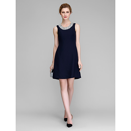 

A-Line Mother of the Bride Dress Scoop Neck Short / Mini Chiffon 3/4 Length Sleeve with Crystals 2021