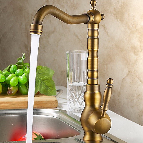 

Kitchen faucet - One Hole Antique Brass Standard Spout Deck Mounted Contemporary Kitchen Taps