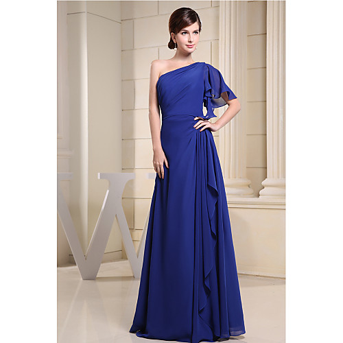 

A-Line One Shoulder Floor Length Chiffon Bridesmaid Dress with Draping by