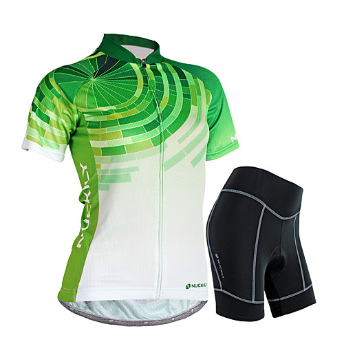 

Nuckily Women's Short Sleeve Cycling Jersey with Shorts Green Gradient Bike Shorts Jersey Clothing Suit Waterproof Breathable 3D Pad Reflective Strips Sweat-wicking Sports Polyester Spandex Gradient