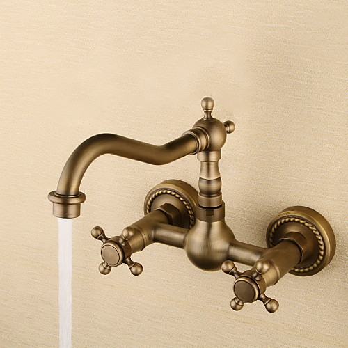

Bathroom Sink Faucet - Rotatable Antique Bronze Wall Mounted Two Holes / Two Handles Two HolesBath Taps