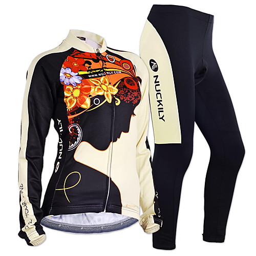 

Nuckily Women's Long Sleeve Cycling Jersey with Tights Black Floral Botanical Bike Clothing Suit Thermal / Warm Windproof Fleece Lining Breathable Anatomic Design Winter Sports Polyester Spandex