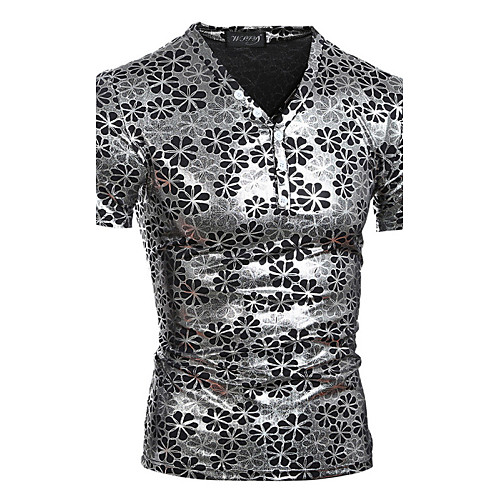 

Men's T shirt Floral Print Short Sleeve Daily Tops Punk & Gothic Gold Silver
