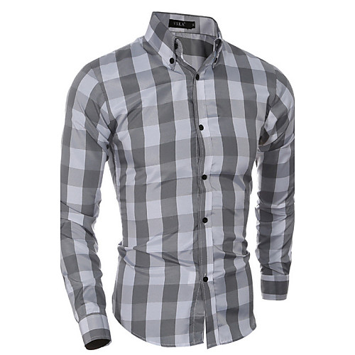 

Men's Shirt Plaid Long Sleeve Daily Tops Cotton Business White Orange
