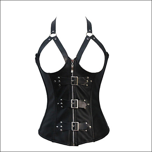 

Burvogue Women's Punk Steampunk Faux Leather Buckle-up Zipper Corset&Bustier w. G-string