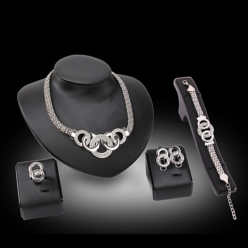 

Women's Synthetic Diamond Jewelry Set Stud Earrings Adjustable Ring Tassel Interlocking Circle Statement Ladies Vintage Party Bangle Braided / Cord Rhinestone Silver Plated Earrings Jewelry Gold