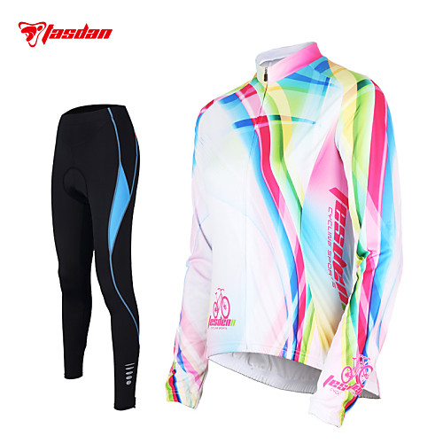 

TASDAN Women's Long Sleeve Cycling Jersey with Tights White Rainbow Plus Size Bike Pants / Trousers Jersey Tights Breathable 3D Pad Quick Dry Reflective Strips Back Pocket Winter Sports Rainbow