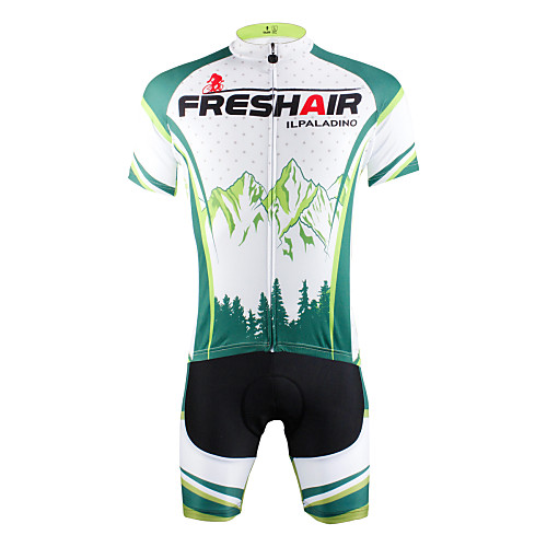 

ILPALADINO Men's Short Sleeve Cycling Jersey with Shorts Green Bike Shorts Jersey Clothing Suit Breathable Quick Dry Ultraviolet Resistant Back Pocket Sports Nature & Landscapes Mountain Bike MTB