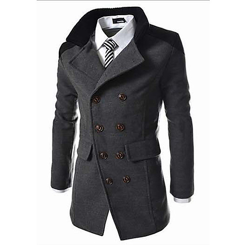 

Men's Overcoat Solid Color Winter Coat Long Weekend Long Sleeve Polyester Coat Tops Black