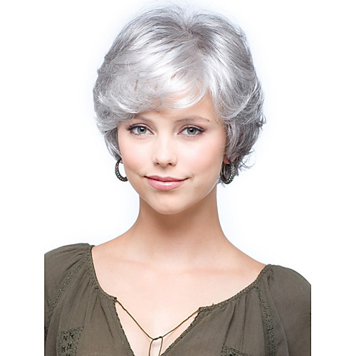 

Synthetic Wig Curly Curly With Bangs Wig Short Silver Synthetic Hair Women's Side Part With Bangs Gray StrongBeauty