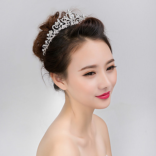 

Women's Girls' Tiaras For Wedding Party Prom Crown Homecoming Royalty Flower Pearl Crystal Imitation Diamond Silver / Alloy