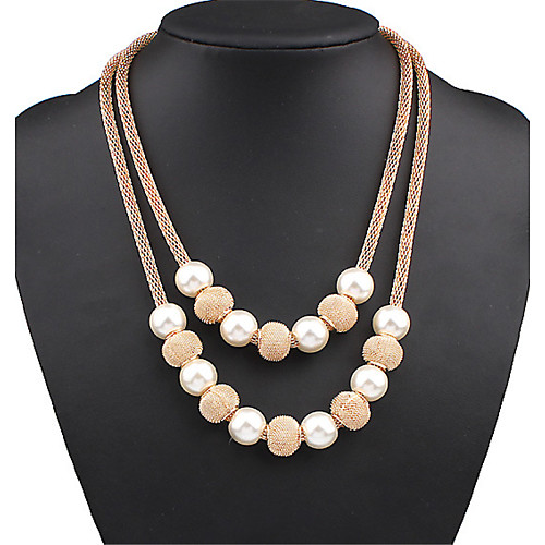 

Women's Pearl Statement Necklace Layered Necklace Pearl Necklace Double Mother Daughter Statement Ladies European Fashion Pearl Alloy Gold Necklace Jewelry For Party Special Occasion Birthday Gift