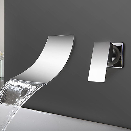 

Bathroom Sink Faucet - Waterfall Chrome Wall Mounted Two Holes / Single Handle Two HolesBath Taps