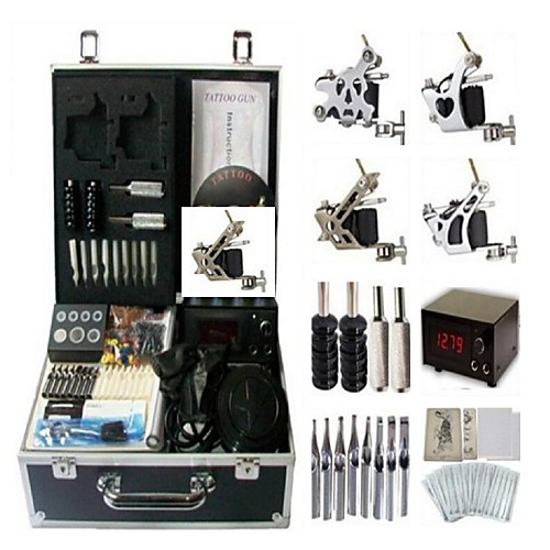 

BaseKey Professional Tattoo Kit Tattoo Machine - 4 pcs Tattoo Machines LCD power supply 4 steel machine liner & shader / Case Included