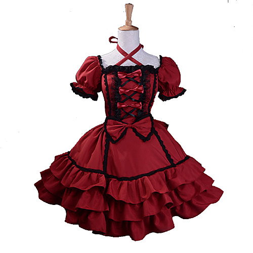 

Princess Gothic Lolita Vacation Dress Dress Women's Girls' Cotton Japanese Cosplay Costumes Plus Size Customized Red Ball Gown Patchwork Puff Balloon Sleeve Short Sleeve Mini / Gothic Lolita Dress