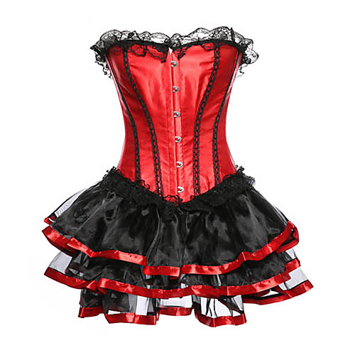 

Women's Lace Up Corset Set - Color Block, Lace Red S M L