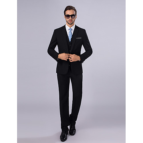 

Black Slim Fit Polyester Suit - Slim Notch Single Breasted One-button