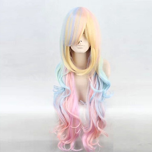 

Cosplay Costume Wig Synthetic Wig Curly Deep Wave Minaj Deep Wave Asymmetrical Wig Long Rainbow Synthetic Hair Women's Natural Hairline Blue