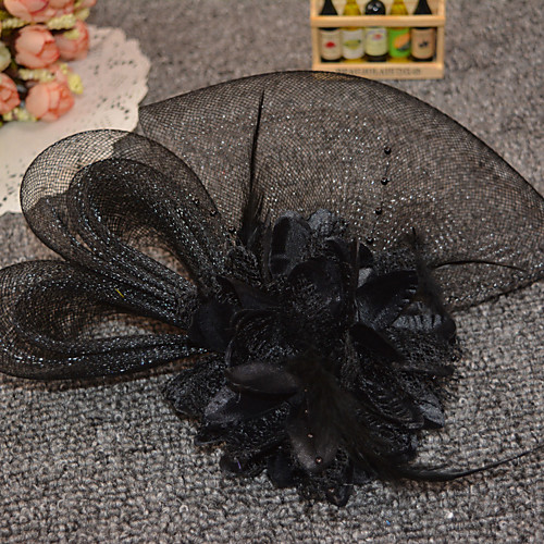 

Women's Ladies Fascinators For Wedding Party Prom Flower Feather Mesh Alloy Yellow Red Fuchsia