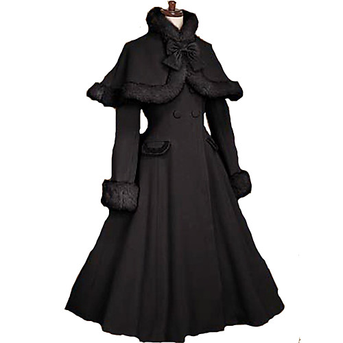 

Princess Sweet Lolita Gothic Lolita Vacation Dress Winter Dress Cape Coat Women's Girls' Wool Velvet Japanese Cosplay Costumes Black Solid Colored Long Sleeve Knee Length / Cloak