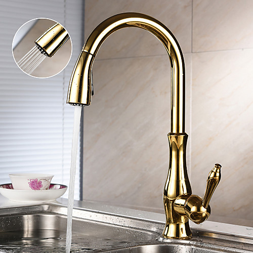 

Kitchen faucet - Single Handle One Hole Ti-PVD Pull-out / ­Pull-down / Tall / ­High Arc Centerset Antique Kitchen Taps / Brass