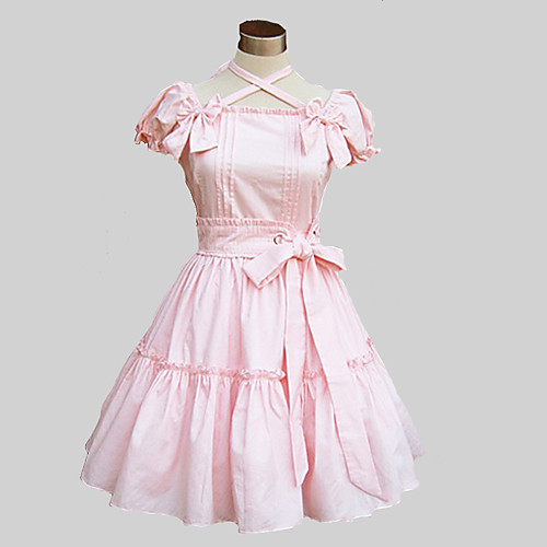

Princess Sweet Lolita Dress Women's Girls' Cotton Japanese Cosplay Costumes Blue / Pink Solid Colored Butterfly Sleeve Above Knee