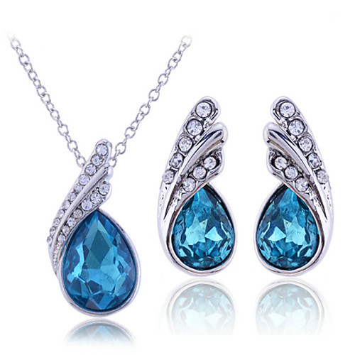 

Women's Cubic Zirconia Jewelry Set Necklace / Earrings Pear Cut Solitaire Drop Ladies Sterling Silver Zircon Rhinestone Earrings Jewelry White / Purple / Blue For Wedding Party Birthday Engagement
