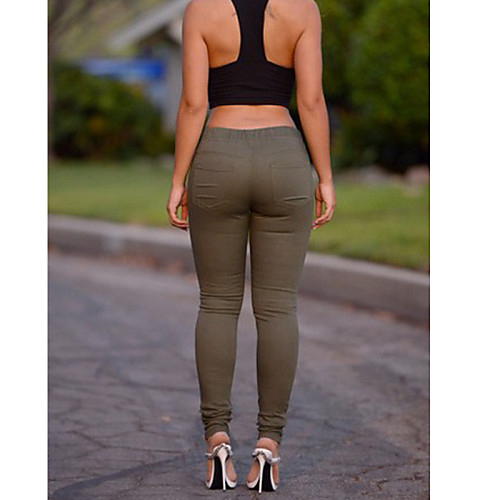 

Women's Weekend Shredded Legging Solid Colored Mid Waist Black Khaki Green S M L / Skinny