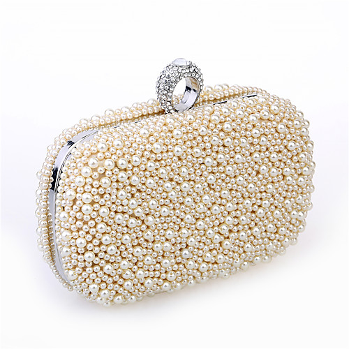 

Women's Bags Satin Metal Evening Bag Imitation Pearl Crystal / Rhinestone Beading Solid Colored Quilted Party Wedding Event / Party Evening Bag Wedding Bags Handbags White Black Champagne Beige