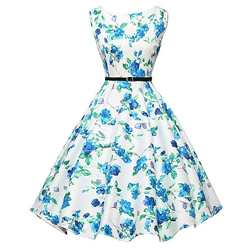 

Women's A Line Dress Knee Length Dress Green Sleeveless Floral Print Summer Round Neck Vintage Floral S M L XL XXL