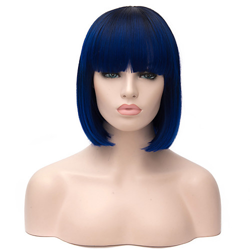 

Synthetic Wig Straight Straight Bob Wig Short Blue Synthetic Hair 12 inch Women's Ombre Hair Blue