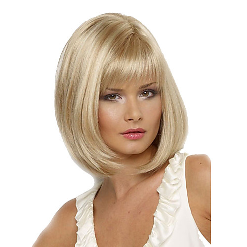 Peruci Sintetice Drept Blond Tunsoare Bob Cu Breton Păr Sintetic