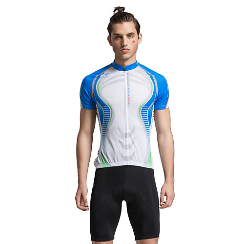 

TASDAN Men's Short Sleeve Cycling Jersey with Shorts Blue and White Solid Color Bike Shorts Jersey Clothing Suit Breathable 3D Pad Quick Dry Reflective Strips Back Pocket Sports Coolmax Solid Color