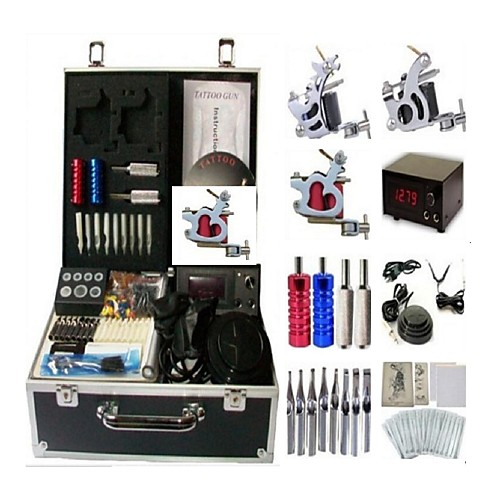 

BaseKey Professional Tattoo Kit Tattoo Machine - 3 pcs Tattoo Machines, Professional Alloy 20 W LCD power supply 3 steel machine liner & shader / Case Included