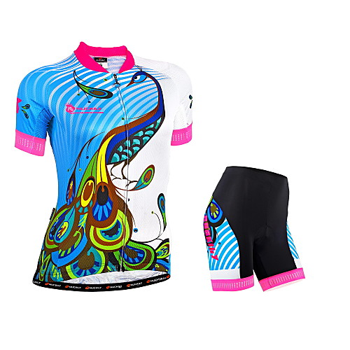 

Nuckily Women's Short Sleeve Cycling Jersey with Shorts Summer Polyester Camouflage Peacock Bike Shorts Jersey Padded Shorts / Chamois Breathable 3D Pad Reflective Strips Back Pocket Sports Peacock